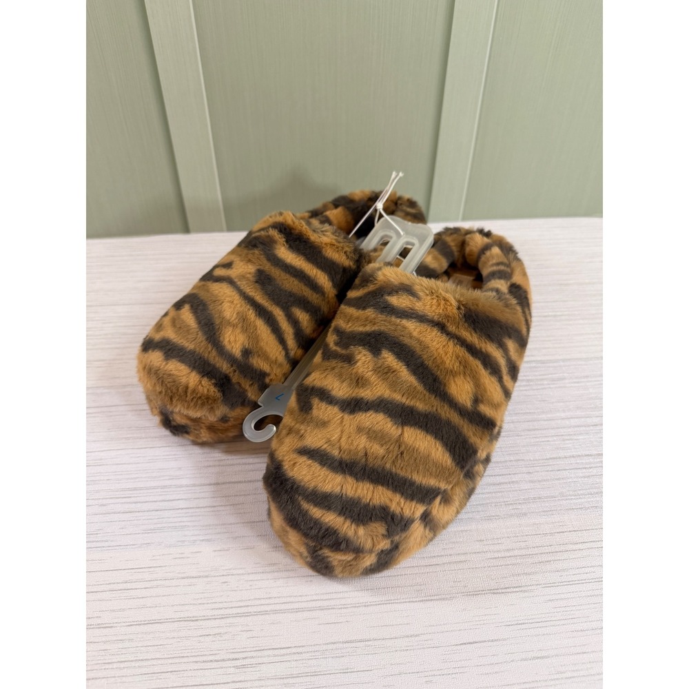 Auden Women Tiger Print Faux Fur Slippers Brown Animal Print House Shoes L 9-10